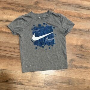 Nike Gray Short Sleeve Tee with Blue Pixel Swoosh